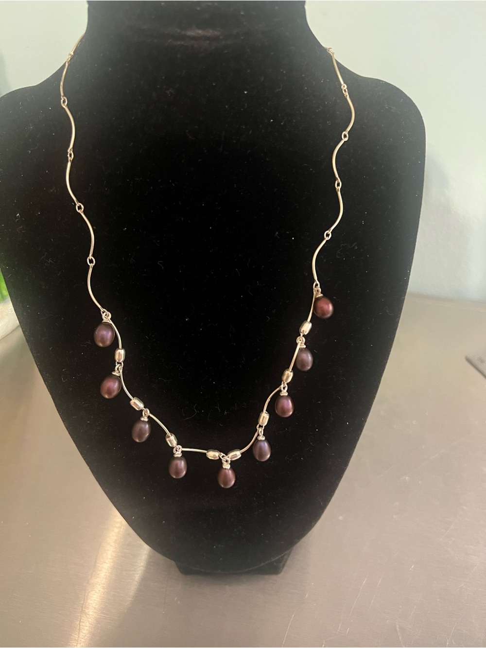 Sterling Silver Genuine Bronze Pearl necklace